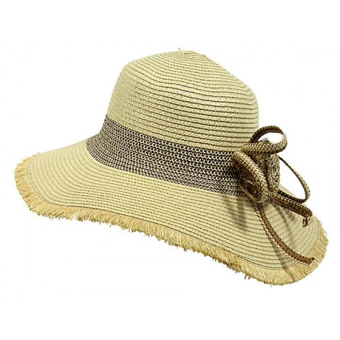 Wide Brim Hat w/ Frill Trim & Matching Flower - Natural - HT-H2275NT